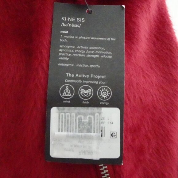 Kinesis Fuzzy Sweatshirt Top Women's Size L Red Burgundy Side Zippers Soft - Picture 8 of 8